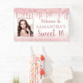 Girly Sweet 16 Rose Gold Glitzer Tropfen Foto Banner (Insitu)