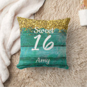 Girly Sweet 16 Turquoise Gold Glitzer Name Kissen (Decke)