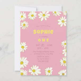 Girly Sweet Daisies Bubblegum Pink Erster Geburtst Einladung