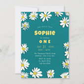 Girly Sweet Daisies Yellow Aquamarin erster Geburt Einladung (Vorderseite)