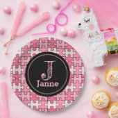Girly Sweet Pink Black Puzzle Stücke Pappteller (Party)