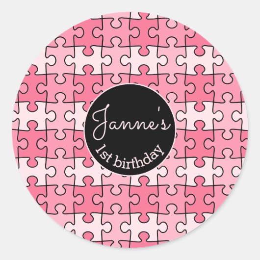Girly Sweet Pink Black Puzzles Runder Aufkleber (Vorderseite)