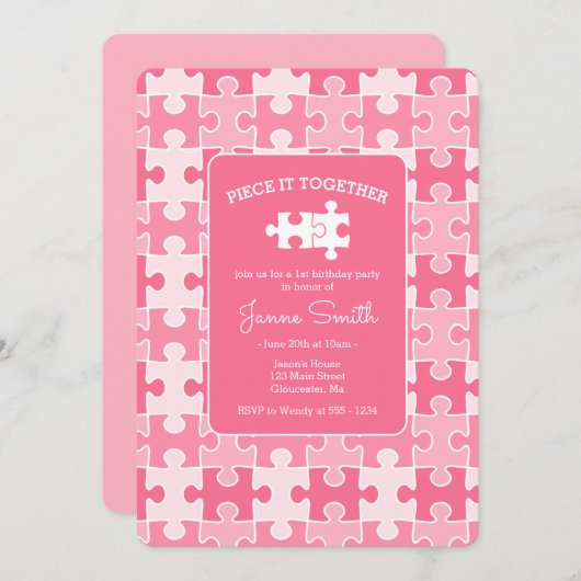 Girly Sweet Pink Piece it Together Puzzle Birthday Einladung (Vorne/Hinten)