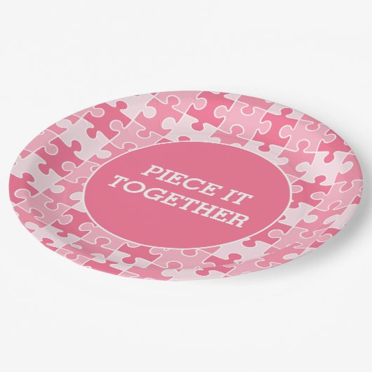 Girly Sweet Pink Piece it Together Puzzle Pappteller (Schrägansicht)