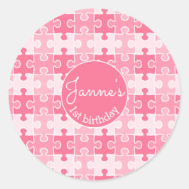 Girly Sweet Pink Puzzles Runder Aufkleber