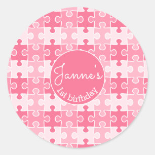 Girly Sweet Pink Puzzles Runder Aufkleber