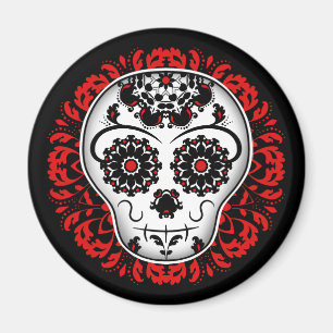 Girly Tag des toten Zuckerschädels rot und schwar Magnet