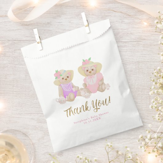 Girly Tea Party Bears Kinderdusche Danke Geschenktütchen (Ausgeschnitten)