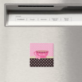 Girly Teacup Pink und Brown Polka Dot Bow und Name Magnet (In Situ (Geschirrspüler))