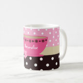 Girly Teacup-Rosa und Brown-Tupfen-Bogen und Name Kaffeetasse (VorderseiteRechts)