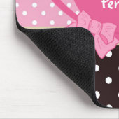 Girly Teacup-Rosa und Brown-Tupfen-Bogen und Name Mousepad (Ecke)
