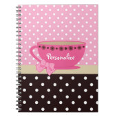 Girly Teacup-Rosa und Brown-Tupfen-Bogen und Name Notizblock (Vorderseite)