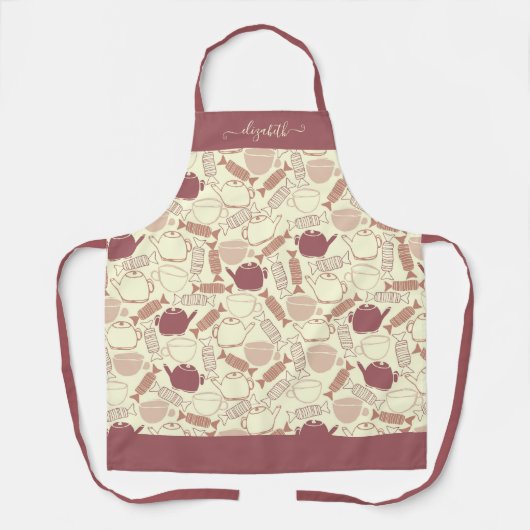 Girly Teapot Tee Cup Candy Muster Name Schürze (Vorderseite)