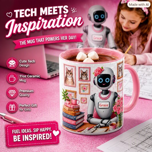 Girly Tech AI Robot Grace Pink Sparkle Tasse