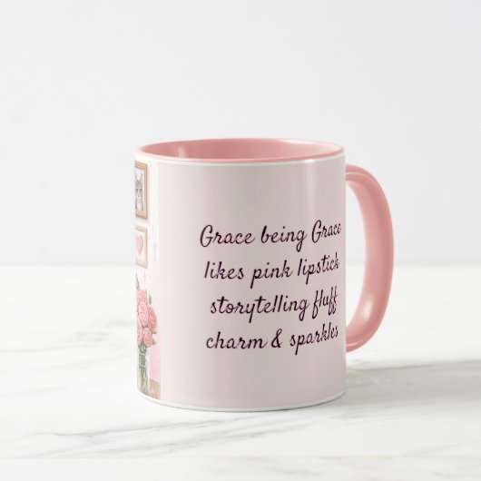 Girly Tech AI Robot Grace Pink Sparkle Tasse (VorderseiteRechts)