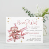 Girly Teddy Bear wir können frühes Abwarten Baby D Einladung (Stehend Vorderseite)