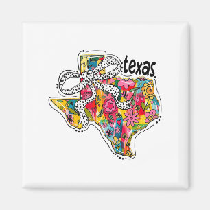 Girly Texas Staat Map Floral Coquette Bow 4. J Magnet