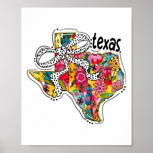 Girly Texas Staat Map Floral Coquette Bow 4. J Poster (Vorne)