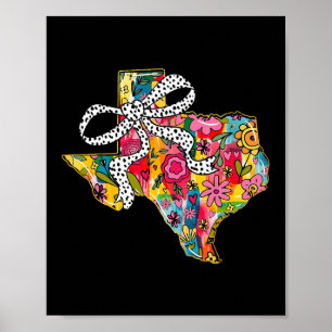 Girly Texas State Map Floral Coquette Bow 4. Juli Poster