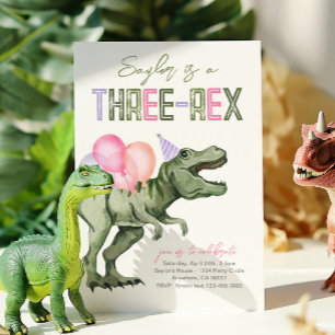 Girly Three-Rex Dinosaur Einladung zum Geburtstag