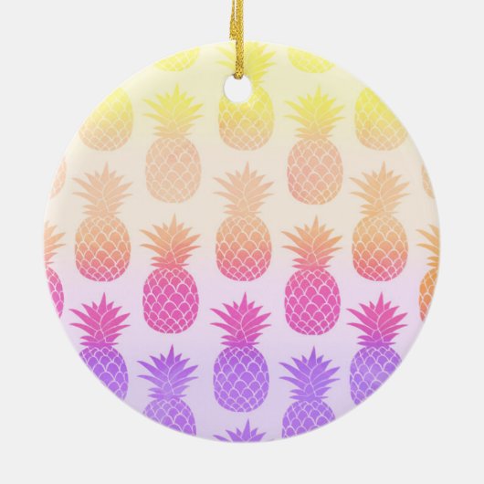 Girly Topical Rainbow Summer Pineapples Muster Keramik Ornament (Hinten)