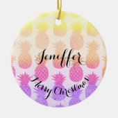 Girly Topical Rainbow Summer Pineapples Muster Keramik Ornament (Vorne)