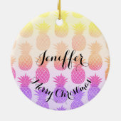 Girly Topical Rainbow Summer Pineapples Muster Keramik Ornament (Hinten)