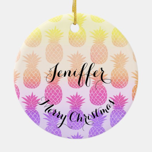 Girly Topical Rainbow Summer Pineapples Muster Keramik Ornament (Hinten)