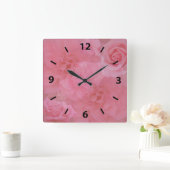 Girly träumerische hellrosa Rosen-mit Quadratische Wanduhr (Zuhause)