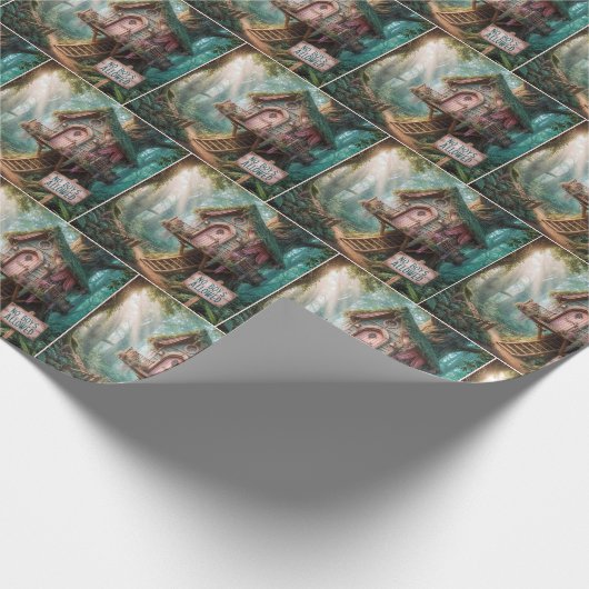 Girly Treehouse mit sonnigen Zeichen im Wald Geschenkpapier (Ecke)