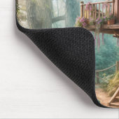 Girly Treehouse mit sonnigen Zeichen im Wald Mousepad (Ecke)
