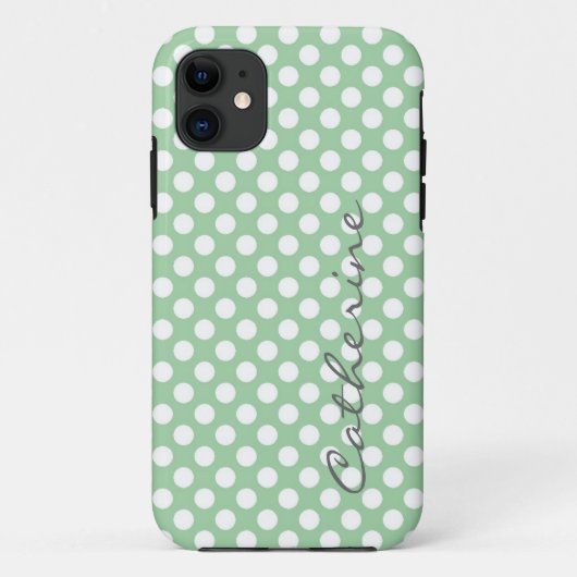Girly, trendig hellgrüne Polka-Punkte-Brauch Case-Mate iPhone Hülle (Rückseite)