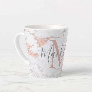 Girly Trendiges Roségold-Folien-Marmor-Monogramm Milchtasse
