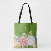 Girly trendy Aquarell floral Monogram Tasche (Vorderseite)