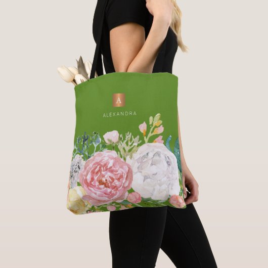 Girly trendy Aquarell floral Monogram Tasche (Von Nahem)