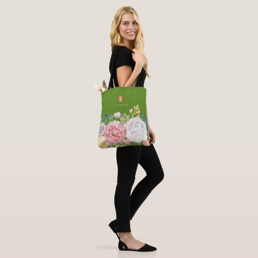 Girly trendy Aquarell floral Monogram Tasche (Am Model)