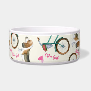 Girly Trendy Bicycles & Hunde Pink Script Name Pet Napf