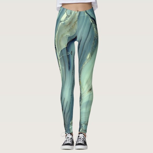 Girly Trendy Blue Marble Texture Leggings (Vorderseite)