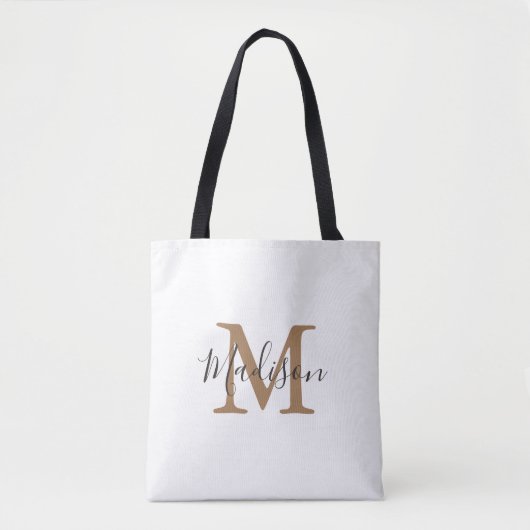 Girly Trendy Brown Gold Monogram Tasche (Vorderseite)