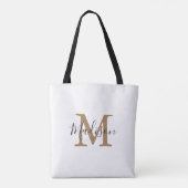 Girly Trendy Brown Gold Monogram Tasche (Rückseite)