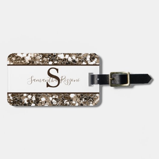 Girly Trendy Elegante Golden Sparkling Monogram Gepäckanhänger (Vorderseite horizontal)