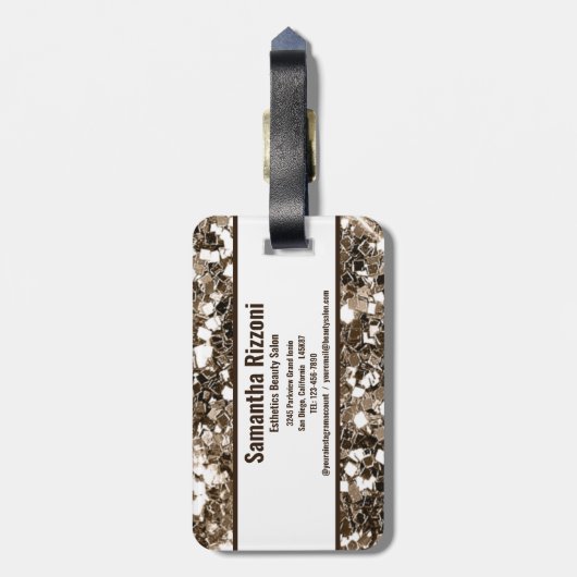 Girly Trendy Elegante Golden Sparkling Monogram Gepäckanhänger (Rückseite vertikal)