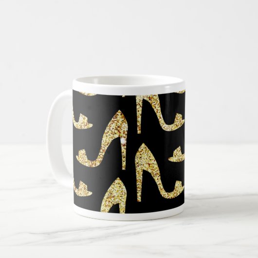 girly, trendy, Gold, Schwarzes, hoher Heels, Kaffeetasse (Vorderseite Links)