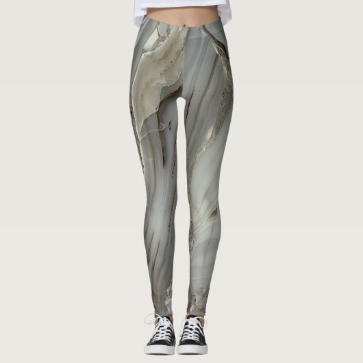 Girly Trendy Gray Marble Texture Leggings (Vorderseite)