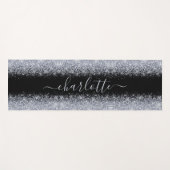Girly Trendy Metallic Silver Glitzer Name Yogamatte (Vorderseite (Horizontal))