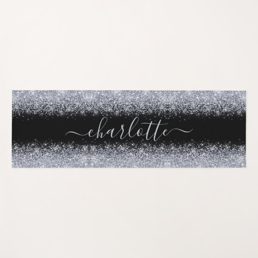 Girly Trendy Metallic Silver Glitzer Name Yogamatte (Vorderseite (Horizontal))