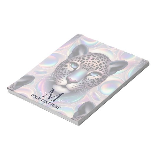 Girly Trendy Opal Leopard Print Monogram Softcover Notizblock (Rotiert)