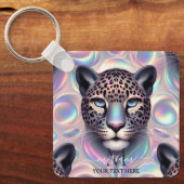 Girly Trendy Opal Leopard Print Monogram Softcover Schlüsselanhänger (Vorderseite)