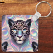 Girly Trendy Opal Leopard Print Monogram Softcover Schlüsselanhänger (Rückseite)