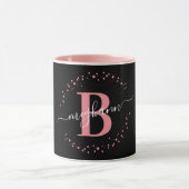 Girly Trendy Pink Black Name Monogram Script Coffe Tasse (Zentrum)